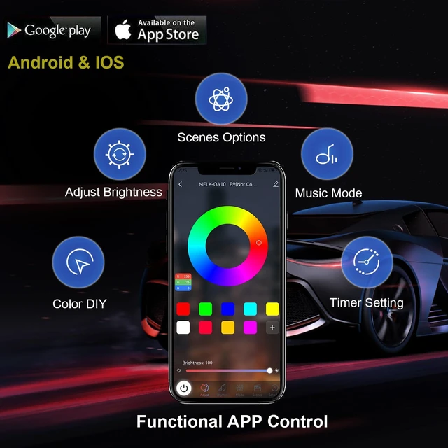 Alt view image 2 of 6 - Underglow Car Lights, 4 pcs RGB-IC Smart LED Lights with APP and Remote Control, 16 Million Colors DIY Sound Active Function Music Mode, Underglow Kit for Car, SUVs, Trucks (Multicolor)