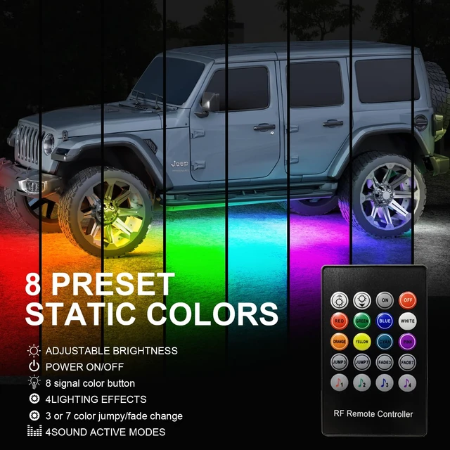 Alt view image 3 of 6 - Underglow Car Lights, 4 pcs RGB-IC Smart LED Lights with APP and Remote Control, 16 Million Colors DIY Sound Active Function Music Mode, Underglow Kit for Car, SUVs, Trucks (Multicolor)