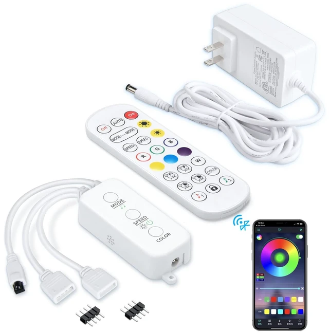 Main image of LED Remote Replacement with Controller, Bluetooth RGB LED Controller Set with APP/Music Sync Only Compatible with 12V 10mm RGB LED Lights Strip (12V/36W Power Adapter Included)
