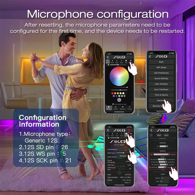 Alt view image 4 of 7 - GLEDOPTO WLED ESP32 Mini LED Strip Controller RGB IC Digital with Mic Music Sound Mode DC5V USB Dynamic WS2811 WS2812 WS2812b WS2814 WS2815 SK6812 Addressable LED Strip