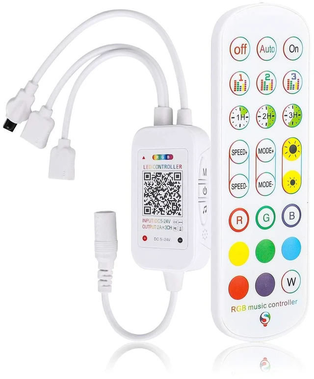Main image of 2 in 1 RGB LED Strip Light Controller, App Controlled Smart Music Controller for Android and iOS, DC 5V-24V RGB Strip