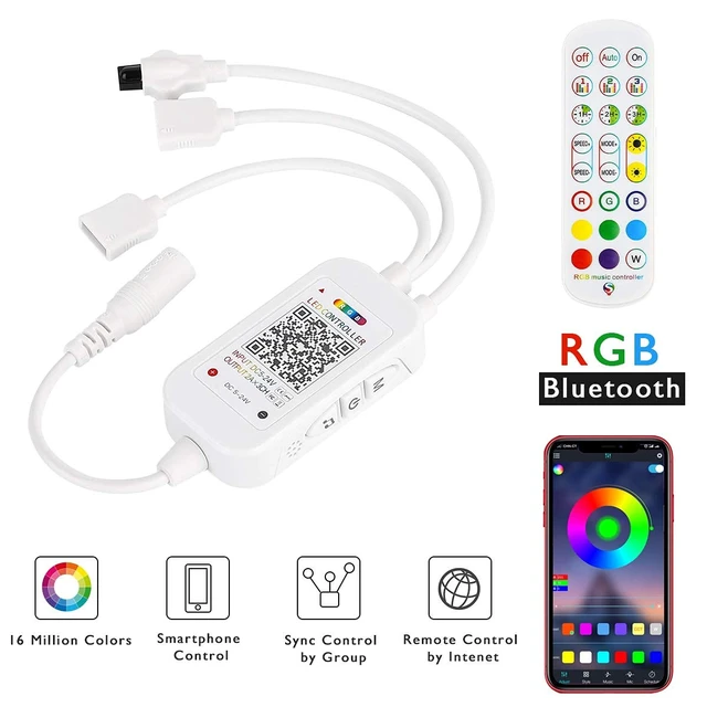 Alt view image 2 of 7 - 2 in 1 RGB LED Strip Light Controller, App Controlled Smart Music Controller for Android and iOS, DC 5V-24V RGB Strip