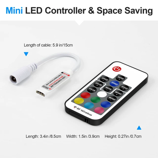 Alt view image 2 of 7 - RF Wireless Remote LED Controller for 5-24V 5050 3528 Light Strip | Mini 4-Pin controller+RF remote with memory, 3 channels,12A output, 19 dynamic modes, 20 static colors, 5 speed levels