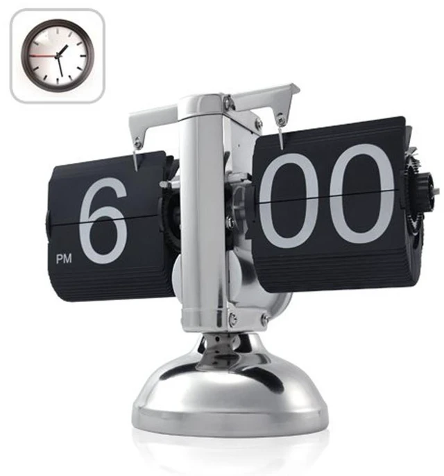 Alt view image 2 of 7 - Desk Clock, Retro Digital Flip Down Clock, Black | Ultra Quiet, Large Digits, Battery Powered Internal Gear Operated, Décor for Office, Bedroom, School, Hotel, and Café