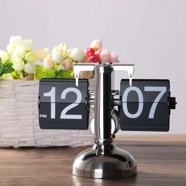 Alt view image 7 of 7 - Desk Clock, Retro Digital Flip Down Clock, Black | Ultra Quiet, Large Digits, Battery Powered Internal Gear Operated, Décor for Office, Bedroom, School, Hotel, and Café