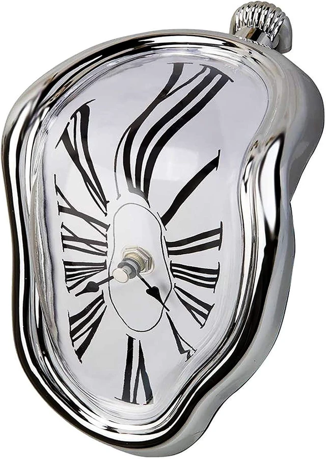 Main image of Melting Clock Dali Melted Clock Gift Decor Art Inspired Wall Clock Twisted Shelf Hanging Surrealist for Decorative Shop Office Home Desk Roman Silve