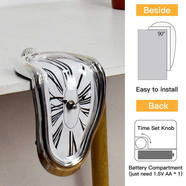 Alt view image 3 of 7 - Melting Clock Dali Melted Clock Gift Decor Art Inspired Wall Clock Twisted Shelf Hanging Surrealist for Decorative Shop Office Home Desk Roman Silve