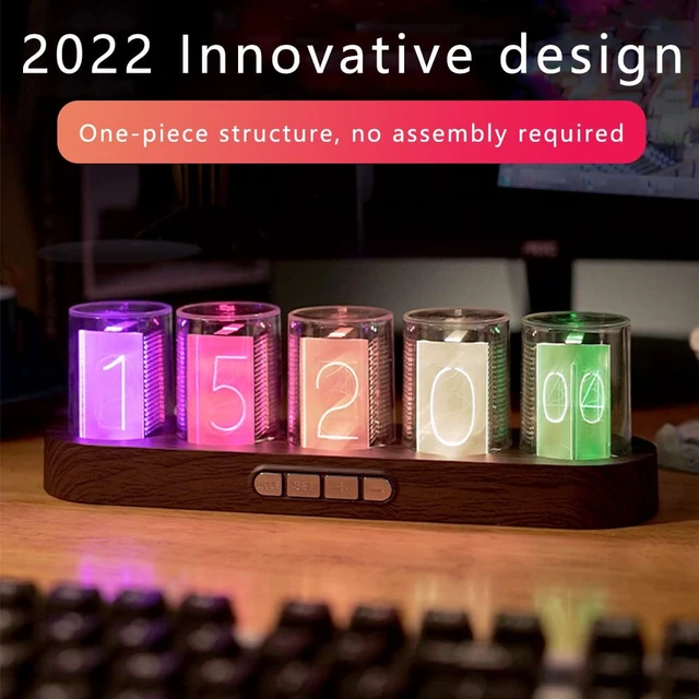 Alt view image 2 of 6 - Imitation Nixie Tube Clock RGB Creative Clock with 16 Million Colors and Customizable Modes, 12/24H,Retro Gift, Office Decor, Cool Desktop Clocks