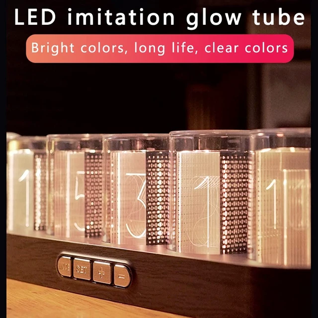 Alt view image 3 of 6 - Imitation Nixie Tube Clock RGB Creative Clock with 16 Million Colors and Customizable Modes, 12/24H,Retro Gift, Office Decor, Cool Desktop Clocks