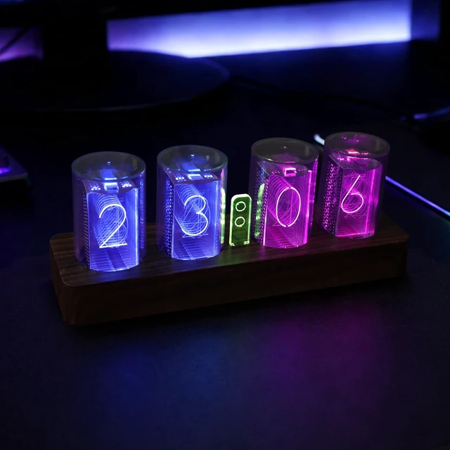 Main image of LED Nixie Tube Clock, Small Digital Clock with 7 Modes Display, Digital Alarm Clock with Hours/Minutes/Countdown/Brightness Adjustment - 12/24H Display, Glow Tube Clock, Ideal Gift for Friend