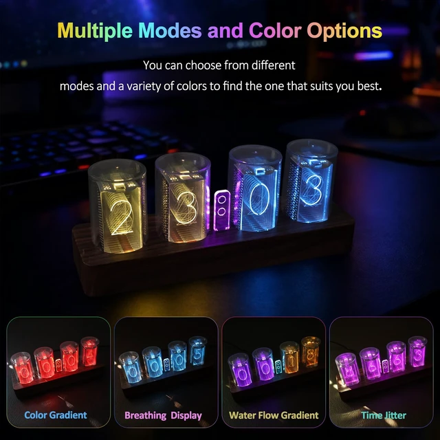 Alt view image 3 of 6 - LED Nixie Tube Clock, Small Digital Clock with 7 Modes Display, Digital Alarm Clock with Hours/Minutes/Countdown/Brightness Adjustment - 12/24H Display, Glow Tube Clock, Ideal Gift for Friend
