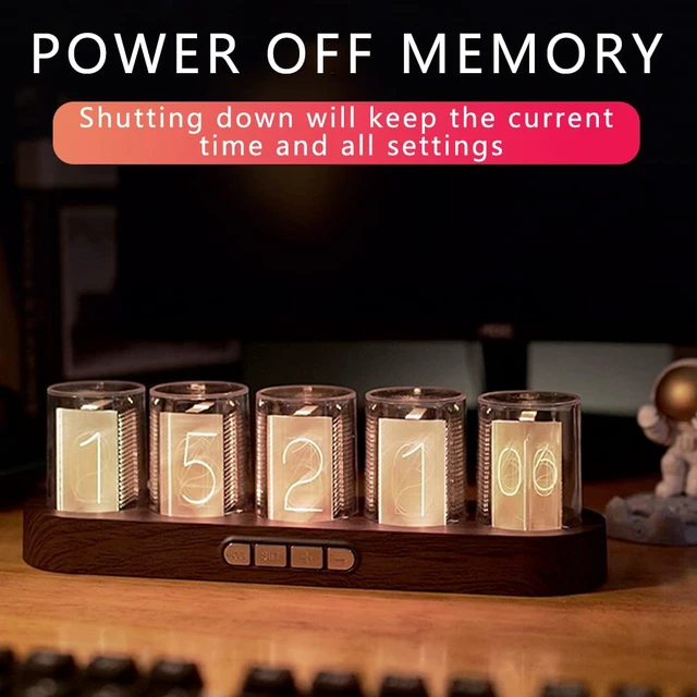 Alt view image 5 of 6 - Imitation Nixie Tube Clock RGB Creative Clock with 16 Million Colors and Customizable Modes, 12/24H,Retro Gift, Office Decor, Cool Desktop Clocks