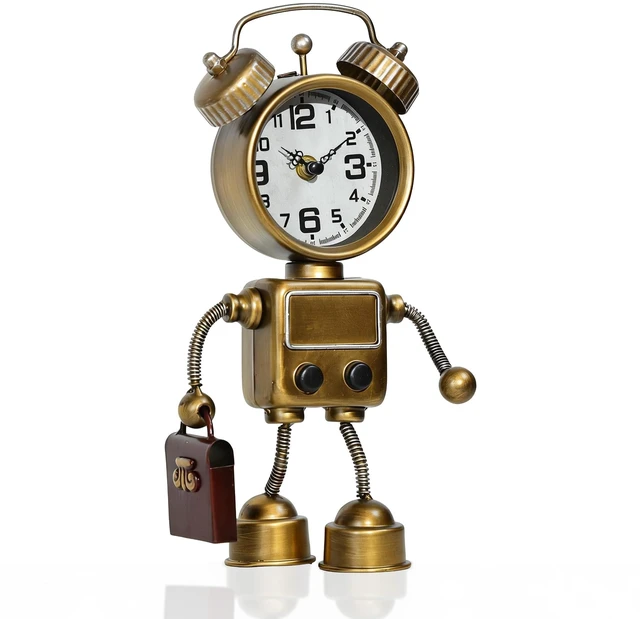 Main image of Industrial Steampunk Robot Table Clock,Battery Operated Metal Desk&Shelf Clock,Retro Mechanical Decorative Clock for Home,Living Room,Fireplace Decor