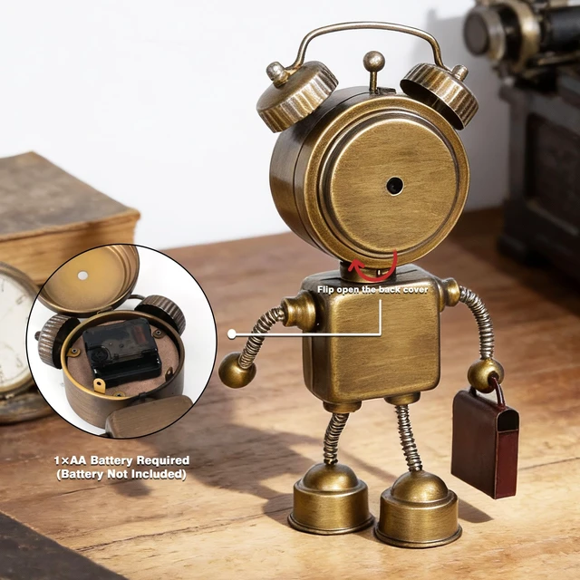 Alt view image 2 of 7 - Industrial Steampunk Robot Table Clock,Battery Operated Metal Desk&Shelf Clock,Retro Mechanical Decorative Clock for Home,Living Room,Fireplace Decor