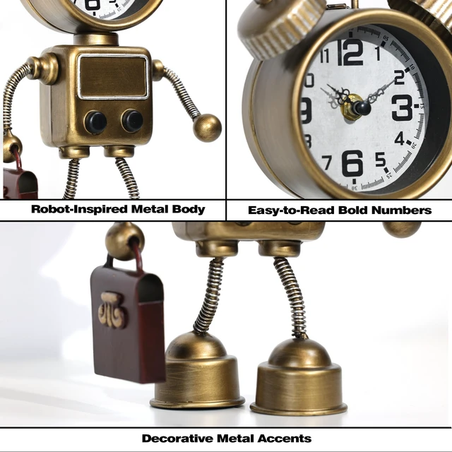 Alt view image 6 of 7 - Industrial Steampunk Robot Table Clock,Battery Operated Metal Desk&Shelf Clock,Retro Mechanical Decorative Clock for Home,Living Room,Fireplace Decor