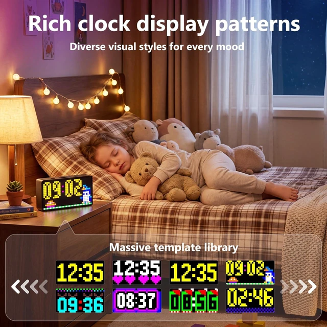 Alt view image 2 of 6 - Bluetooth APP Custom Digital LED Display Alarm Clocks for Bedrooms | Custom LED Clock with Date Timer, DIY Display & Games for Desk