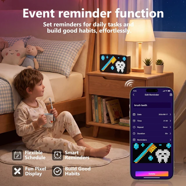 Alt view image 5 of 6 - Bluetooth APP Custom Digital LED Display Alarm Clocks for Bedrooms | Custom LED Clock with Date Timer, DIY Display & Games for Desk