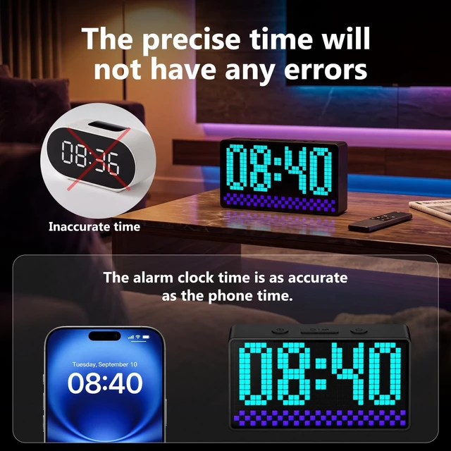 Alt view image 4 of 6 - Bluetooth APP Custom Digital LED Display Alarm Clocks for Bedrooms | Custom LED Clock with Date Timer, DIY Display & Games for Desk