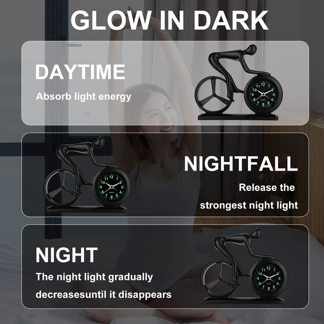 Alt view image 3 of 7 - Racing Bicycle Desk Alarm Clock Battery Operated, Glow-in-the-Dark Dial, Silent Non-Ticking | Unique Cycling Gift for Cyclists, Students, Teachers | Office, Desk, Shelf Decor