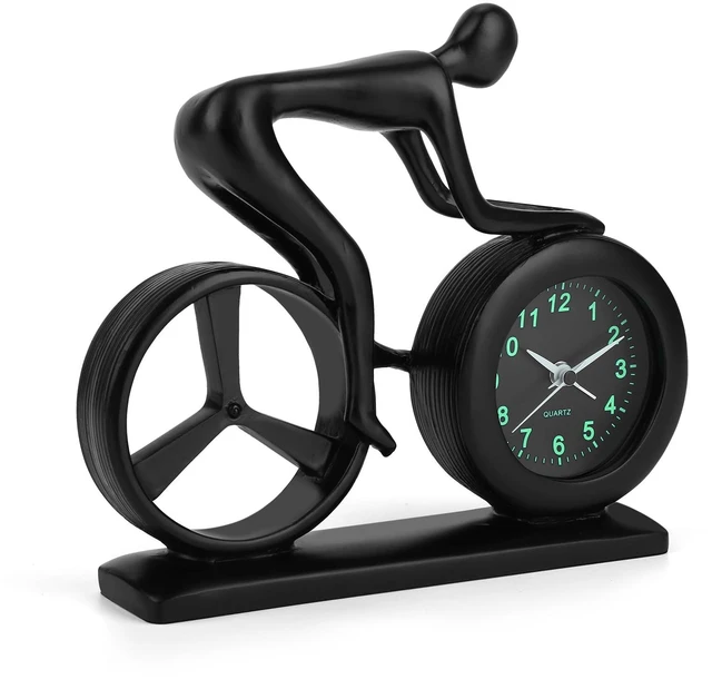 Main image of Racing Bicycle Desk Alarm Clock Battery Operated, Glow-in-the-Dark Dial, Silent Non-Ticking | Unique Cycling Gift for Cyclists, Students, Teachers | Office, Desk, Shelf Decor