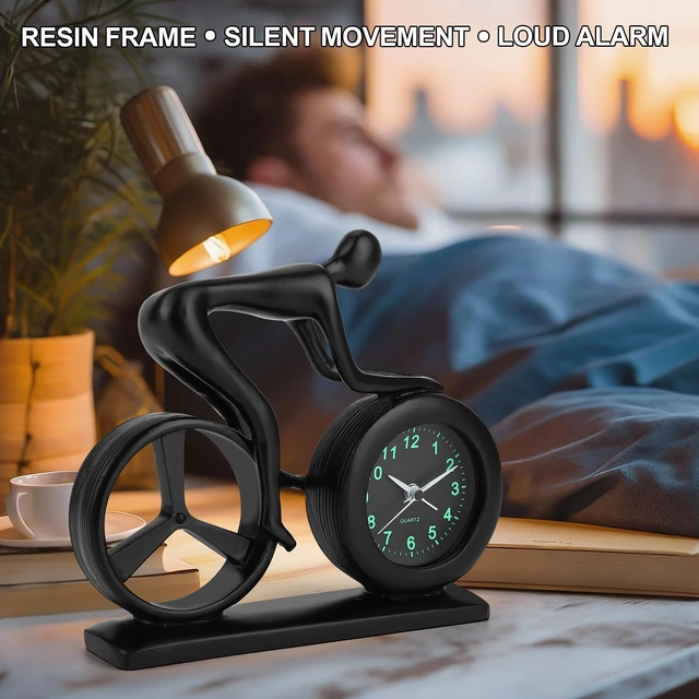 Alt view image 5 of 7 - Racing Bicycle Desk Alarm Clock Battery Operated, Glow-in-the-Dark Dial, Silent Non-Ticking | Unique Cycling Gift for Cyclists, Students, Teachers | Office, Desk, Shelf Decor