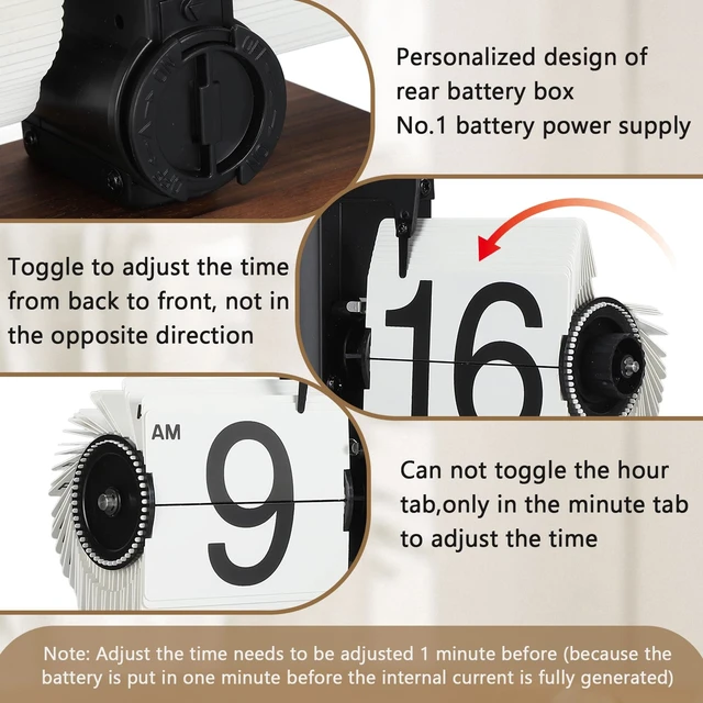 Alt view image 4 of 7 - Flip Desk Clock, Black | Retro Vintage Mechanical, Large Numbers, Silent, Wood Base for Home Office Desk Decor, Living Room, Study Room