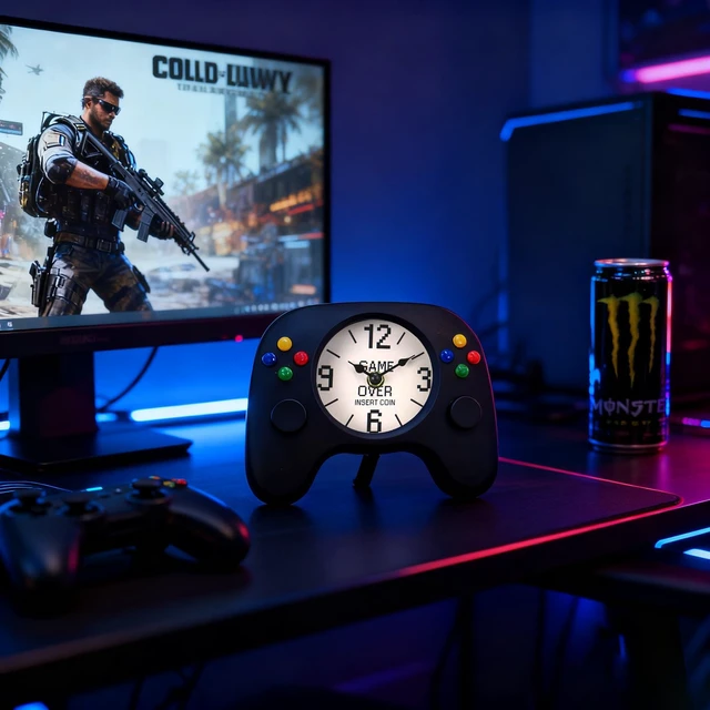 Alt view image 3 of 7 - Game Controller Desk & Wall Clock Retro Gamer Gift Decor,Gamepad-Shaped Clock for Bedroom, Office, or Game Room for Boys, Teens & Men Unique Video Game Decor