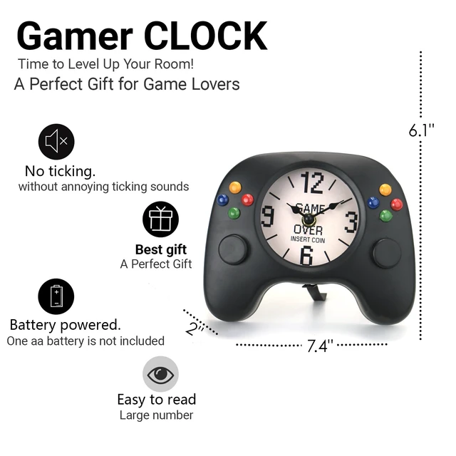 Alt view image 2 of 7 - Game Controller Desk & Wall Clock Retro Gamer Gift Decor,Gamepad-Shaped Clock for Bedroom, Office, or Game Room for Boys, Teens & Men Unique Video Game Decor
