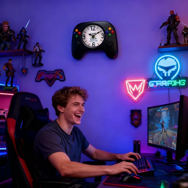 Alt view image 7 of 7 - Game Controller Desk & Wall Clock Retro Gamer Gift Decor,Gamepad-Shaped Clock for Bedroom, Office, or Game Room for Boys, Teens & Men Unique Video Game Decor