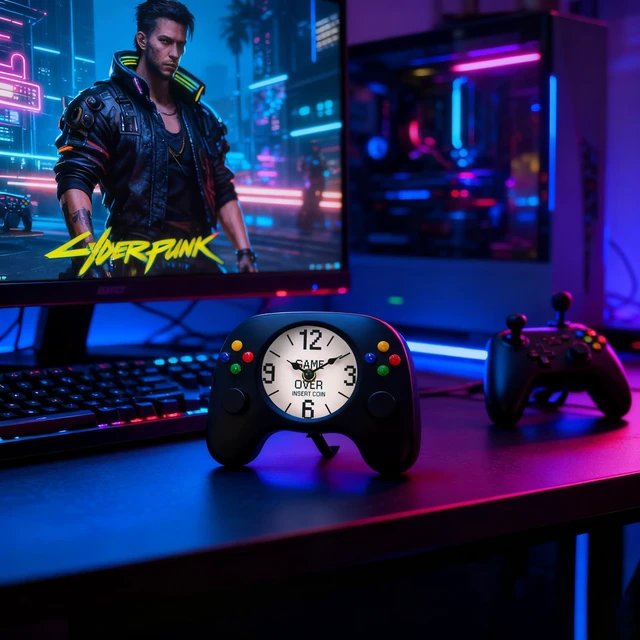 Alt view image 6 of 7 - Game Controller Desk & Wall Clock Retro Gamer Gift Decor,Gamepad-Shaped Clock for Bedroom, Office, or Game Room for Boys, Teens & Men Unique Video Game Decor