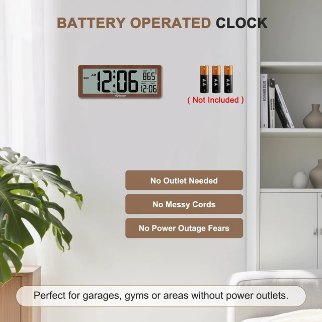Alt view image 4 of 7 - 8.5" Small Atomic Clock, Self-Setting Time & Date Battery Operated | Digital Wall or Desk Clock, Never Needs Setting, Auto Nightlight, Manual Backlit, Accurate & Easy to Use,Temp, 4 Time Zones