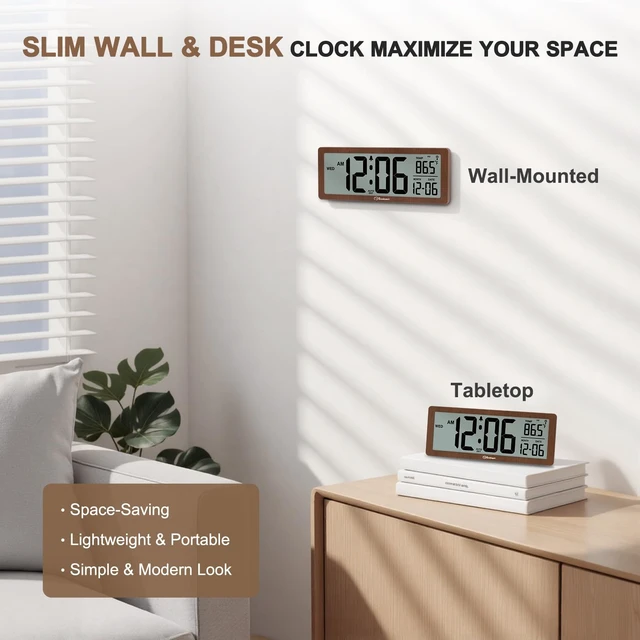 Alt view image 7 of 7 - 8.5" Small Atomic Clock, Self-Setting Time & Date Battery Operated | Digital Wall or Desk Clock, Never Needs Setting, Auto Nightlight, Manual Backlit, Accurate & Easy to Use,Temp, 4 Time Zones