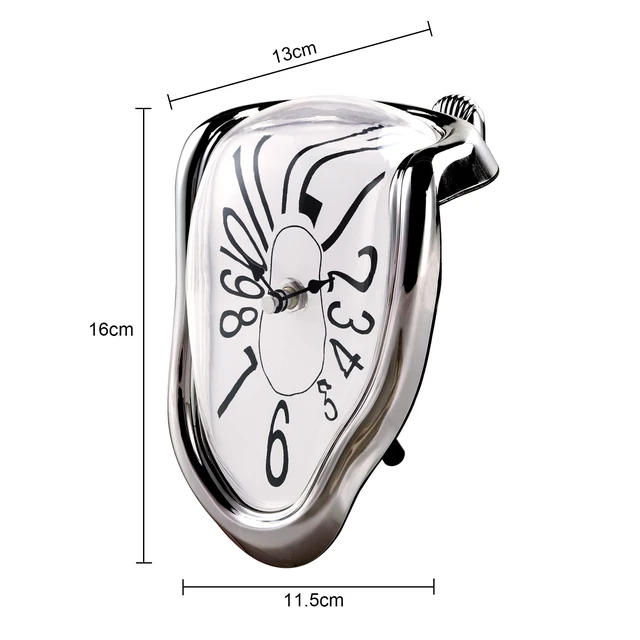 Alt view image 6 of 7 - Silver Melting Clock for Shelf, Unique Salvador Dali Clock | Silent Non Ticking Analog Table Clock Battery Operated, Melted Clock Decor for Mantel Desk Living Room Kitchen Office Home