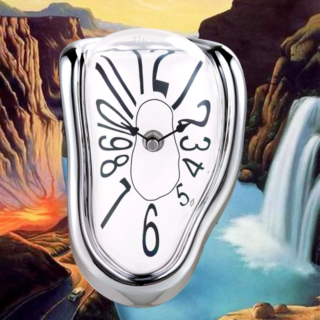 Alt view image 4 of 7 - Silver Melting Clock for Shelf, Unique Salvador Dali Clock | Silent Non Ticking Analog Table Clock Battery Operated, Melted Clock Decor for Mantel Desk Living Room Kitchen Office Home