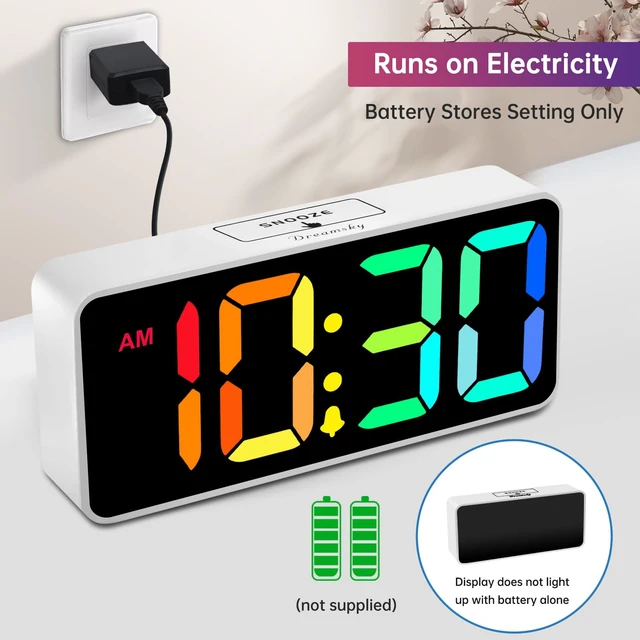 Alt view image 3 of 7 - Large Digital Alarm Clock Big Number for Seniors/Visually Impaired | RGB 9 Inches Desk Clock for Bedroom, Dimmable Jumbo Display, USB Ports, Loud Alarm for Heavy Sleepers, Adjustable Volume