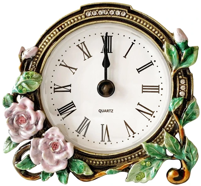 Main image of Silent Mini Vintage Analog Table Clock with Hand-Painted Metal Body and Battery Operated Non-Ticking Core for Shelf, Bedroom, Bedside, Desk, Gift Clock