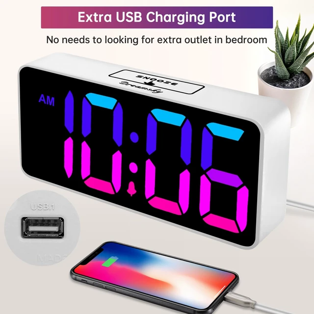 Alt view image 6 of 7 - Large Digital Alarm Clock Big Number for Seniors/Visually Impaired | RGB 9 Inches Desk Clock for Bedroom, Dimmable Jumbo Display, USB Ports, Loud Alarm for Heavy Sleepers, Adjustable Volume