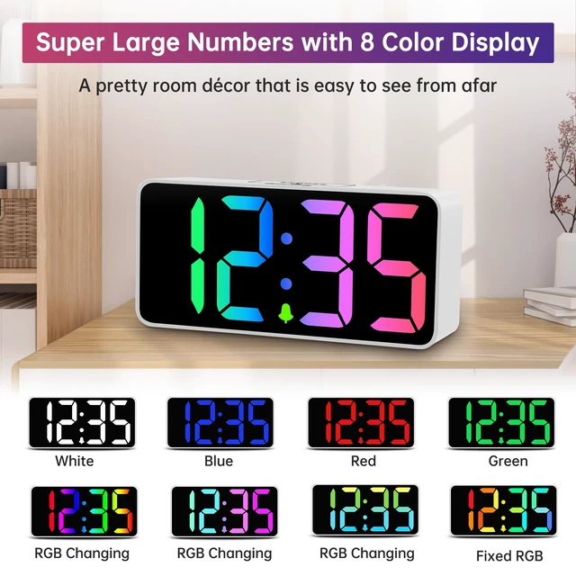 Alt view image 2 of 7 - Large Digital Alarm Clock Big Number for Seniors/Visually Impaired | RGB 9 Inches Desk Clock for Bedroom, Dimmable Jumbo Display, USB Ports, Loud Alarm for Heavy Sleepers, Adjustable Volume