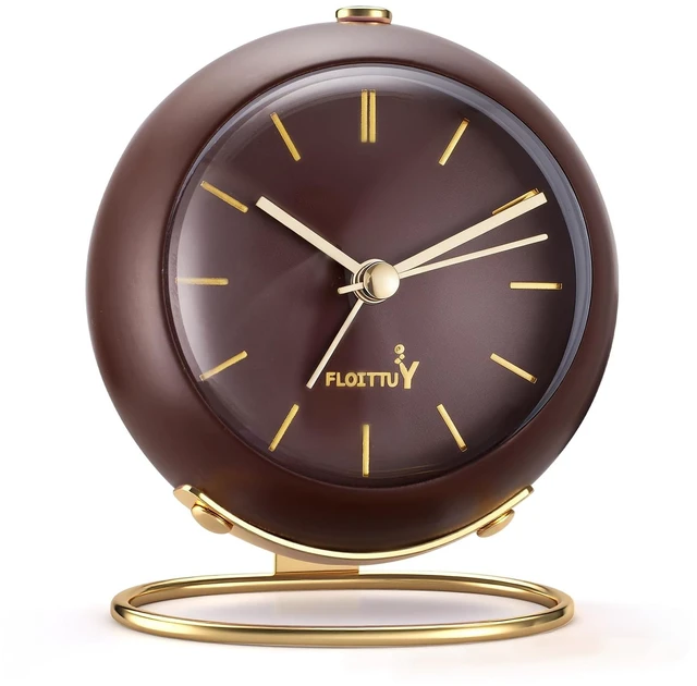 Main image of Silent Table Analog Alarm Clock No Ticking, Lighted on Demand and Battery Operated, Beep Sounds, Small Desk Clock(Cocoa Brown)