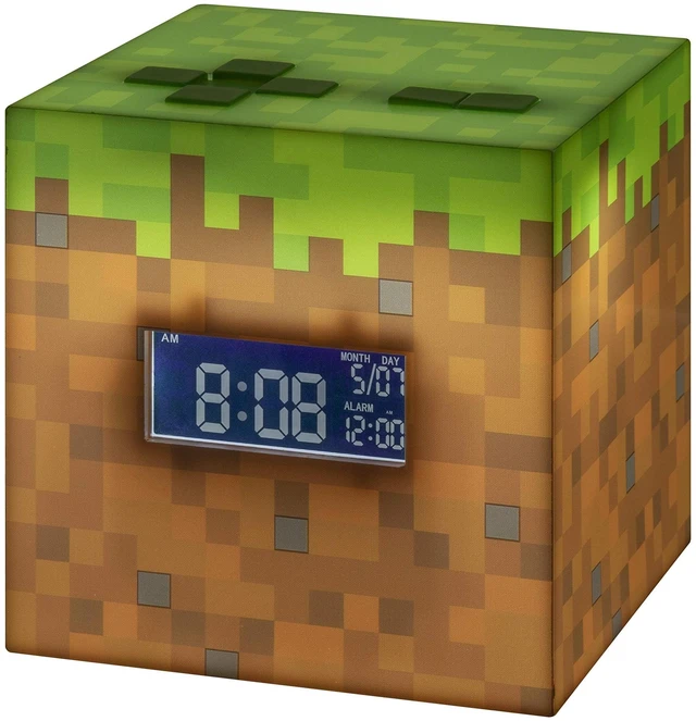 Main image of Licensed Minecraft Grass Block Digital Alarm Clock, Light Up Lamp Plays Official in Game Music, Bedroom Decor for Minecraft Gamers, Tweens and Kids - Minecraft Gift
