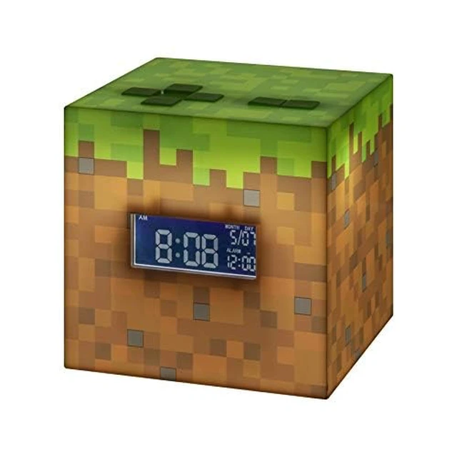 Alt view image 7 of 7 - Licensed Minecraft Grass Block Digital Alarm Clock, Light Up Lamp Plays Official in Game Music, Bedroom Decor for Minecraft Gamers, Tweens and Kids - Minecraft Gift