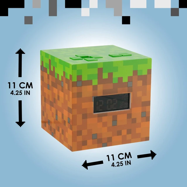 Alt view image 5 of 7 - Licensed Minecraft Grass Block Digital Alarm Clock, Light Up Lamp Plays Official in Game Music, Bedroom Decor for Minecraft Gamers, Tweens and Kids - Minecraft Gift