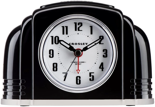 Main image of Crosley Vintage Art Deco Analog Alarm Clock, Quiet Ticking, Automatic Dimmable Smart Light, Simple Controls, (Black)