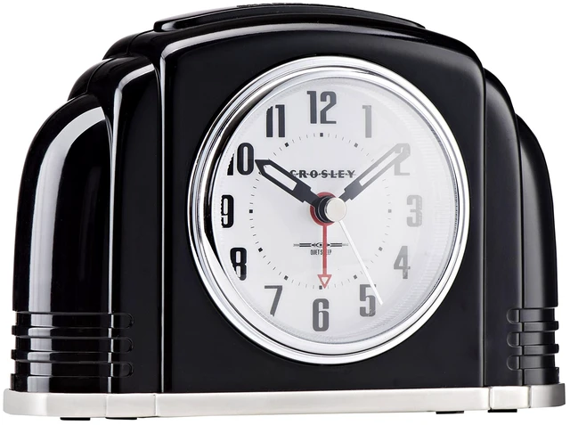 Alt view image 2 of 4 - Crosley Vintage Art Deco Analog Alarm Clock, Quiet Ticking, Automatic Dimmable Smart Light, Simple Controls, (Black)