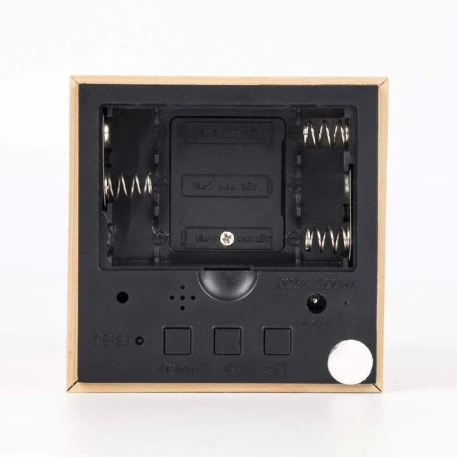 Alt view image 5 of 7 - Mini Cube LED Wooden Alarm Clock LED Digital Clock Yellow_White | Time/Date/Temperature Display, 3 Levels Brightness, Voice Control, AC10 Model