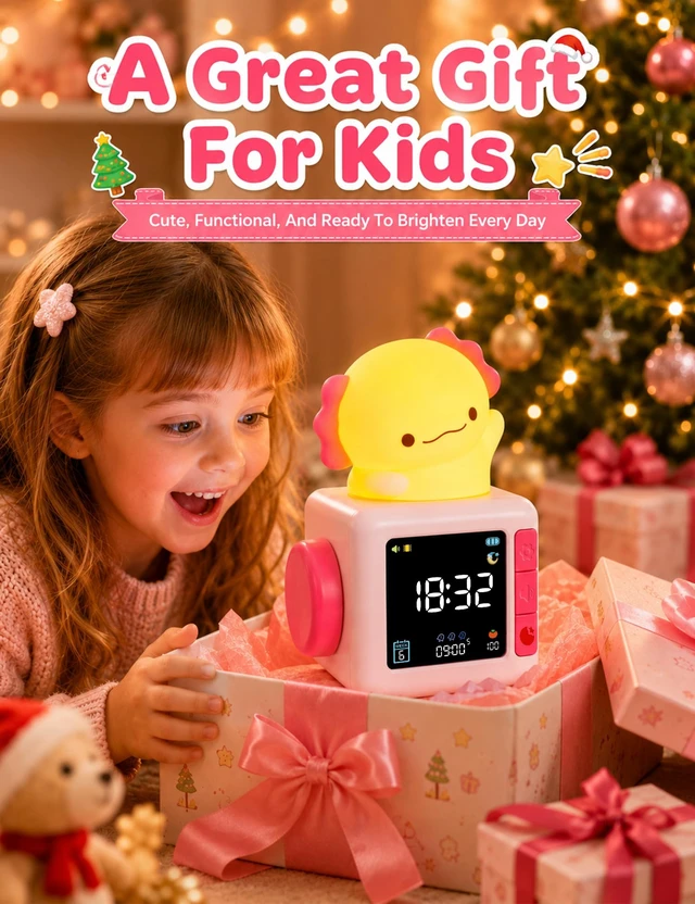 Alt view image 6 of 7 - Axolotl Alarm Clock for Kids, Cute Digital Clock with Night Light | White Noise Machine, Alarm Clock Battery Powered, 2000mAh, Pink Animal Bedside Desk Lamp, 7 Colors, Axolotl Gifts For Girls