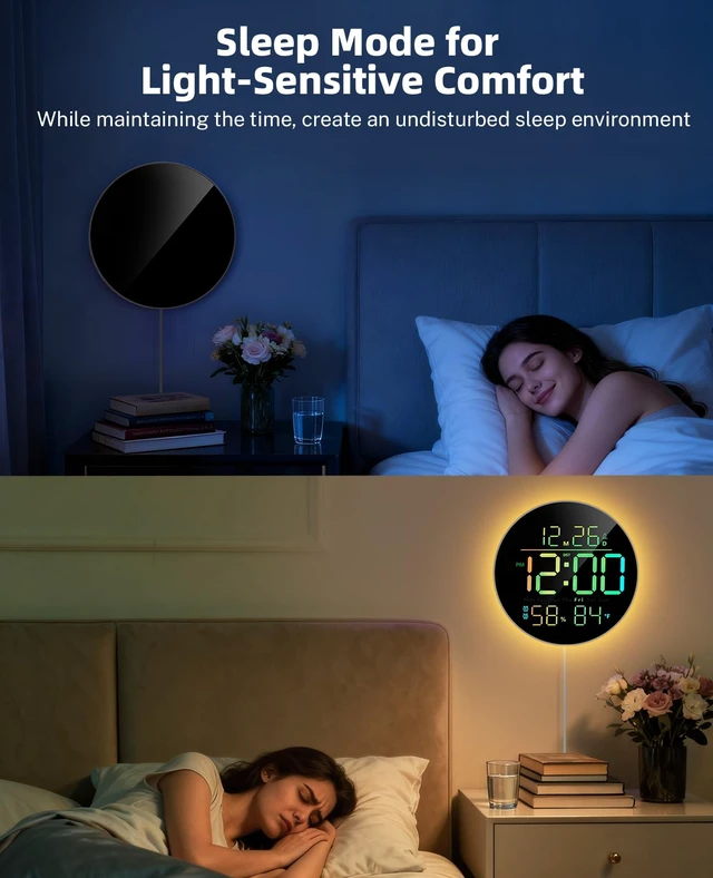 Alt view image 4 of 7 - 10" Round Digital Wall Clock for Bedroom, 13-Color RGB Model Large LED Display Electric Clocks with Remote for Classroom Home Office Living Room Gym Garage (Adapter Not Included)