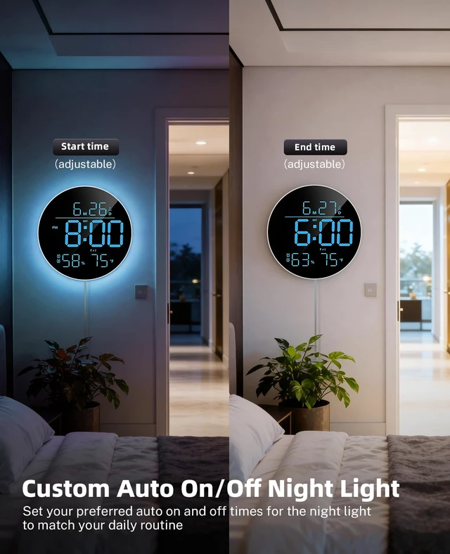 Alt view image 5 of 7 - 10" Round Digital Wall Clock for Bedroom, 13-Color RGB Model Large LED Display Electric Clocks with Remote for Classroom Home Office Living Room Gym Garage (Adapter Not Included)