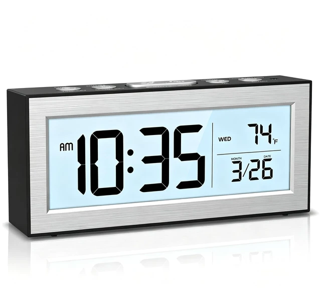 Main image of Small Digital Alarm Clock with Temp, Date & Snooze | Battery Powered Travel Clock for Bedroom, Dorm, Office, Batteries Included