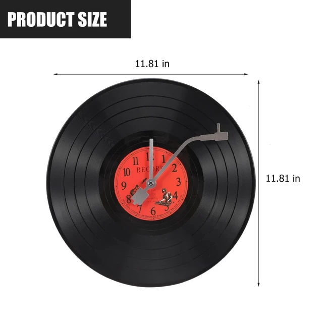 Alt view image 2 of 7 - Musical Black Vinyl Record Wall Clock Battery Operated Music Room Decor Decoration Art Hanging Clocks- 11.81inch